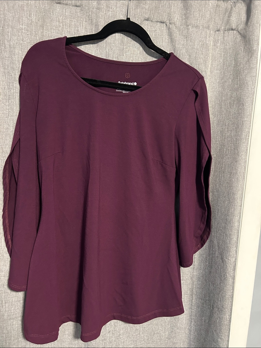 Betabrand Plum Long-Sleeve Scoop Neck Top with Split Sleeve Detail